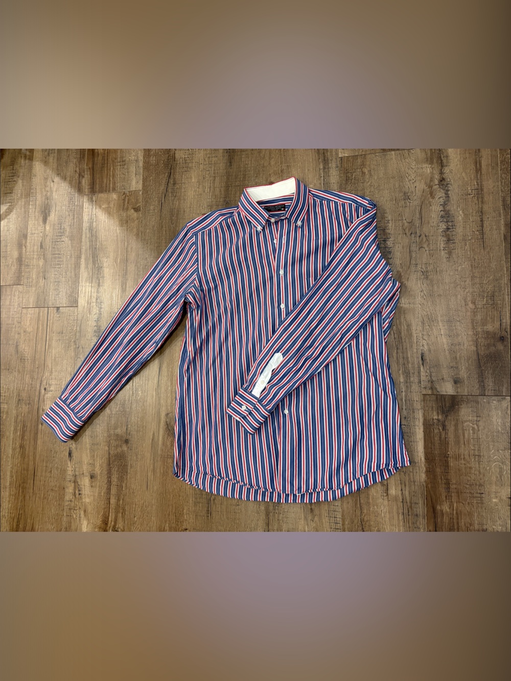 Bottega Artigiana Striped Button-Down Shirt in Blue, Red, and White, Italy